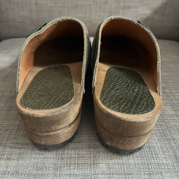 Sanita leather and wood clogs olive green *like new - Picture 5 of 7